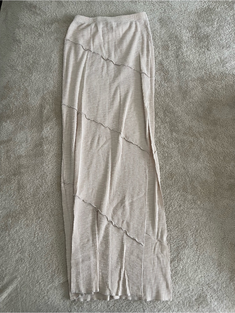 Princess Polly Cream Ribbed Maxi Skirt with Diagonal Seams